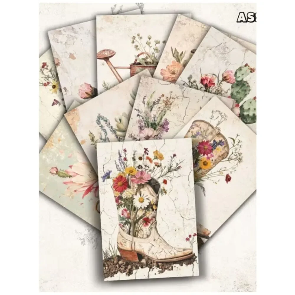 NWT Vintage Western Wildflower Junk Journal Scrapbook Ephemera Paper Set 4x6